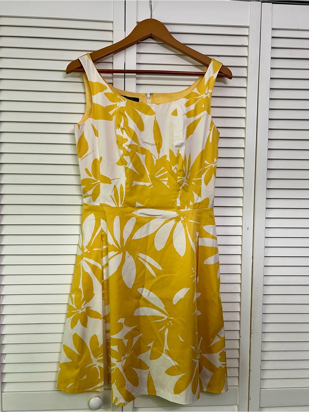 Lafayette 148 New York Yellow Floral Linen Silk A-Line Dress Size 4 Summer